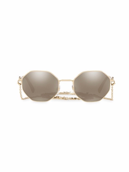 Valentino Pale Gold Geometric Mirrored Sunglasses With Chain